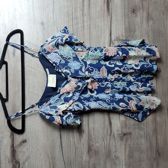 Anthro Maeve Mariposa Blue Pattern Button Front Tank - Picture 2 of 11